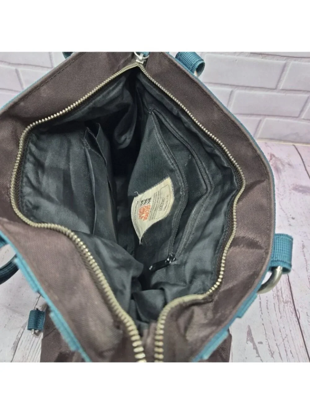 George Gina & Lucy Brown/Teal Satchel Top Handle Zip Bag‎ *No Strap